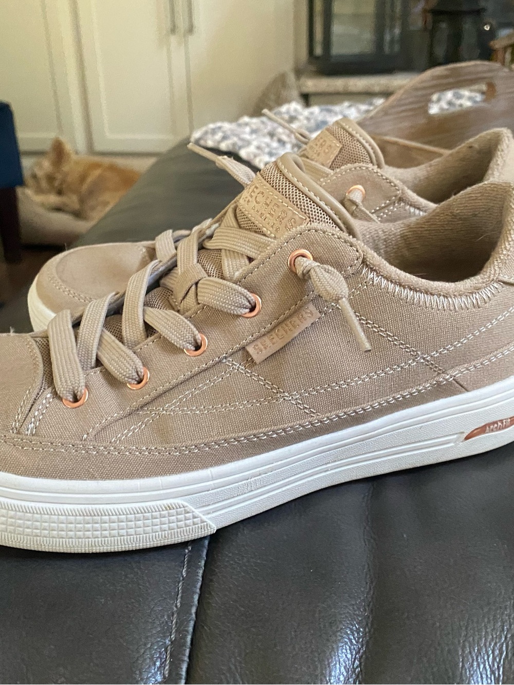 Skechers Women’s Beige/Tan Canvas Lace-Up Sneaker